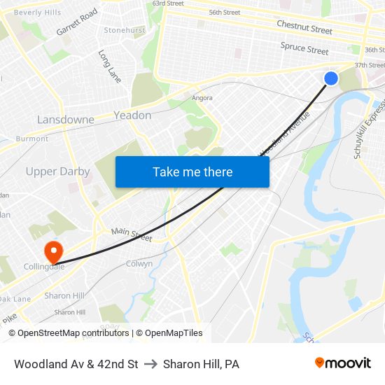 Woodland Av & 42nd St to Sharon Hill, PA map