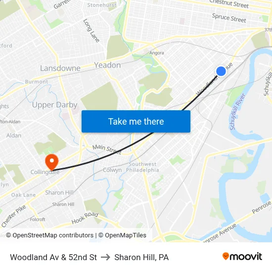 Woodland Av & 52nd St to Sharon Hill, PA map