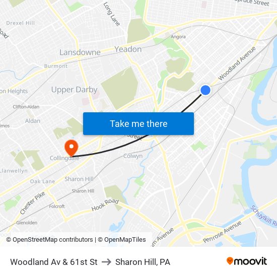 Woodland Av & 61st St to Sharon Hill, PA map