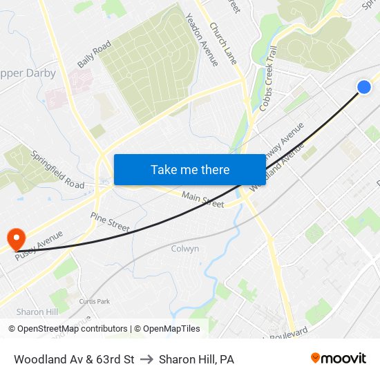 Woodland Av & 63rd St to Sharon Hill, PA map