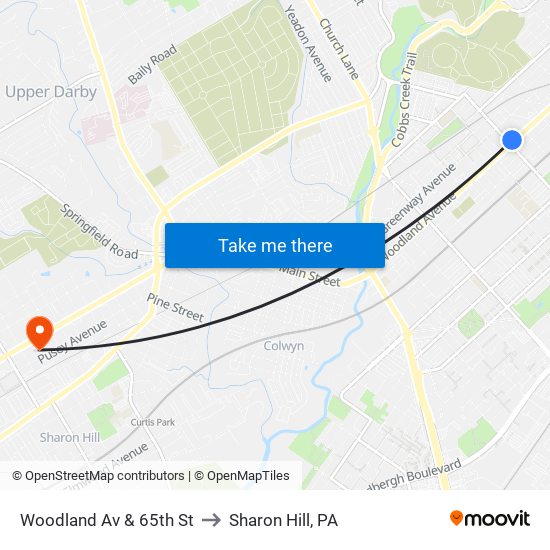 Woodland Av & 65th St to Sharon Hill, PA map