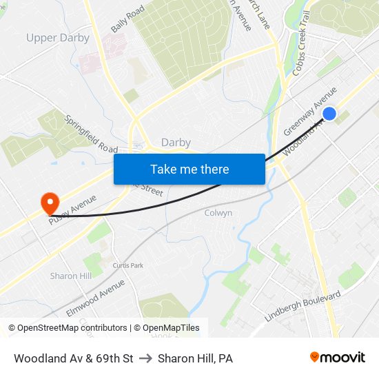 Woodland Av & 69th St to Sharon Hill, PA map