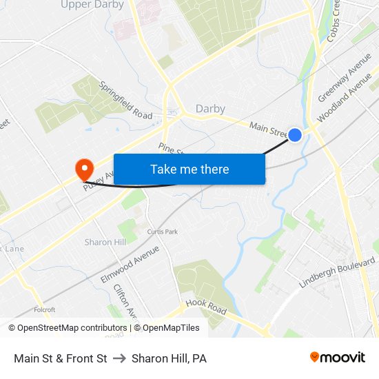 Main St & Front St to Sharon Hill, PA map