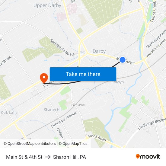 Main St & 4th St to Sharon Hill, PA map