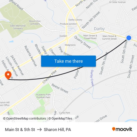 Main St & 5th St to Sharon Hill, PA map