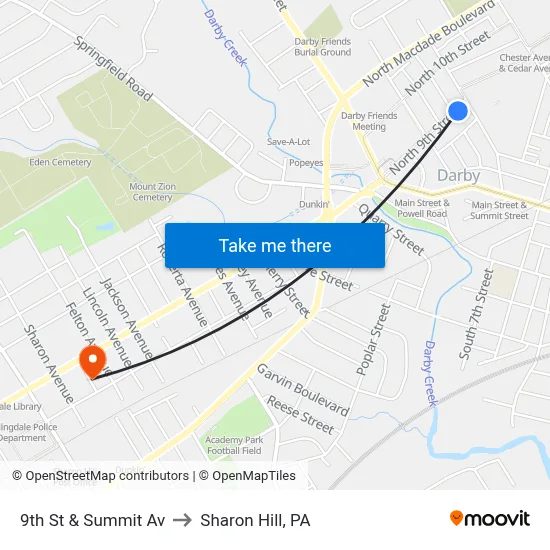 9th St & Summit Av to Sharon Hill, PA map
