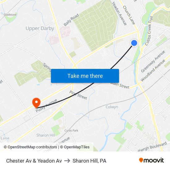 Chester Av & Yeadon Av to Sharon Hill, PA map
