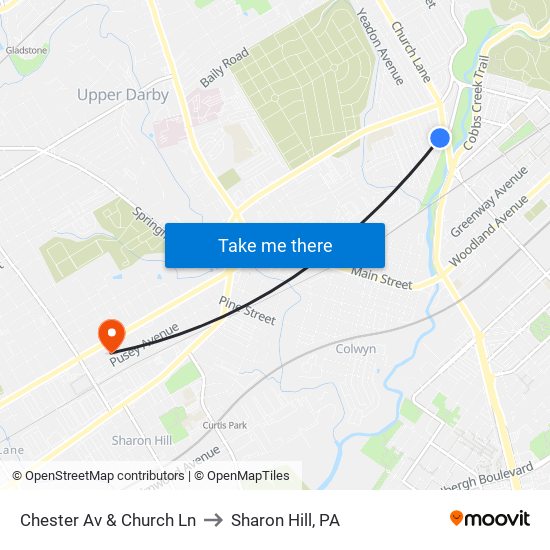 Chester Av & Church Ln to Sharon Hill, PA map