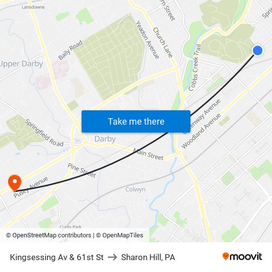 Kingsessing Av & 61st St to Sharon Hill, PA map