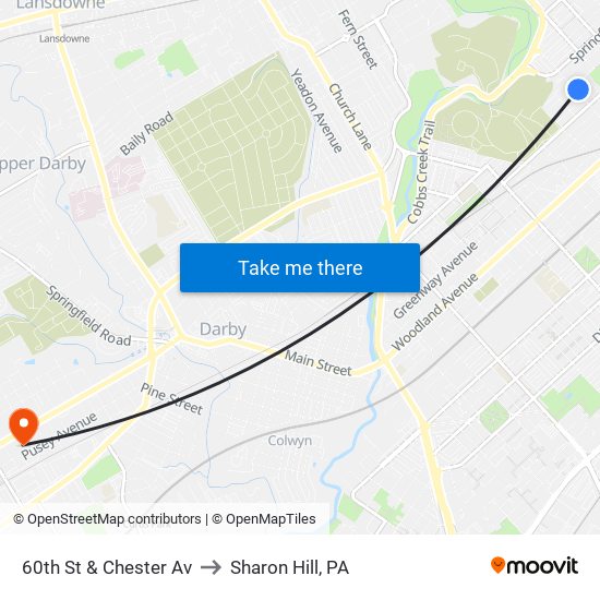 60th St & Chester Av to Sharon Hill, PA map