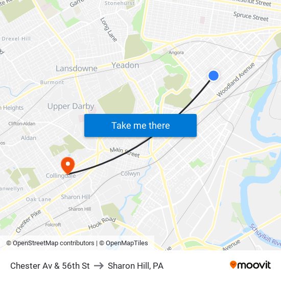 Chester Av & 56th St to Sharon Hill, PA map