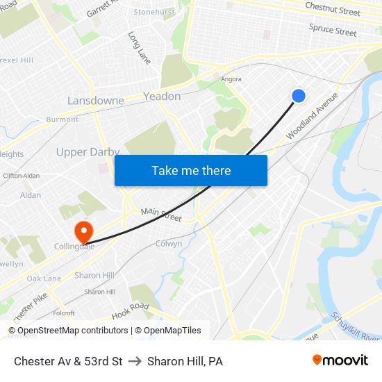 Chester Av & 53rd St to Sharon Hill, PA map