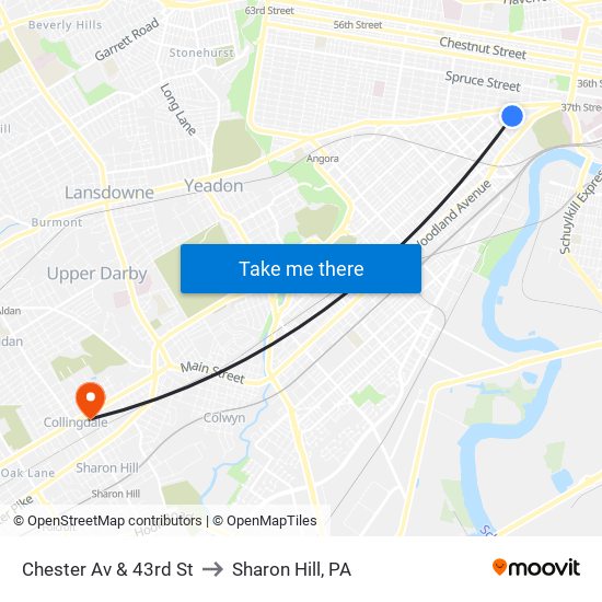 Chester Av & 43rd St to Sharon Hill, PA map