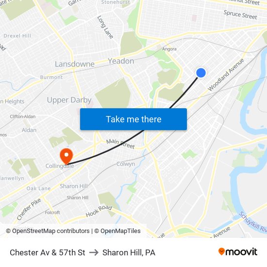 Chester Av & 57th St to Sharon Hill, PA map