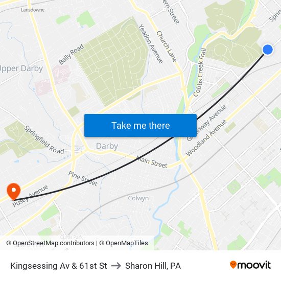 Kingsessing Av & 61st St to Sharon Hill, PA map