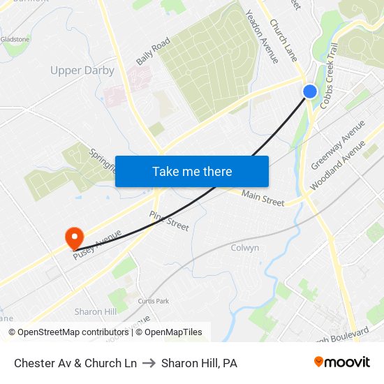 Chester Av & Church Ln to Sharon Hill, PA map