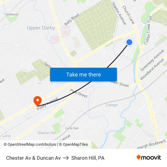 Chester Av & Duncan Av to Sharon Hill, PA map