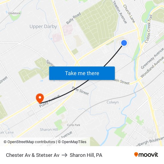 Chester Av & Stetser Av to Sharon Hill, PA map