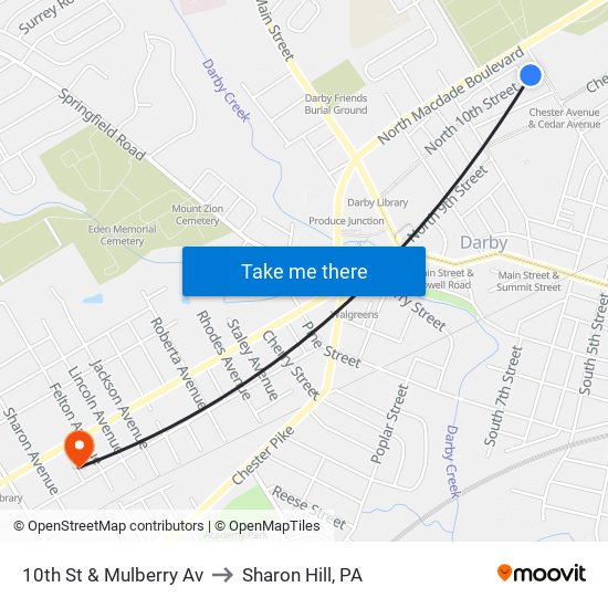 10th St & Mulberry Av to Sharon Hill, PA map