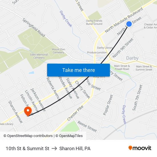 10th St & Summit St to Sharon Hill, PA map