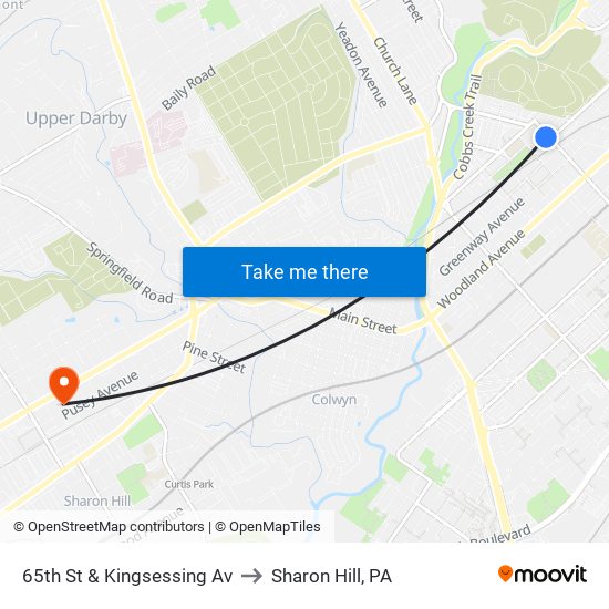 65th St & Kingsessing Av to Sharon Hill, PA map