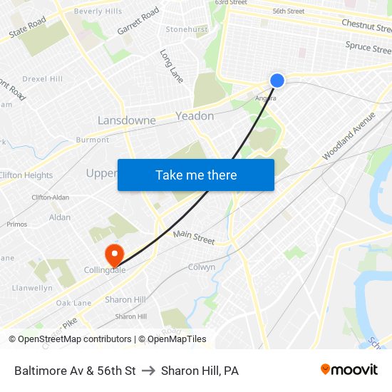 Baltimore Av & 56th St to Sharon Hill, PA map