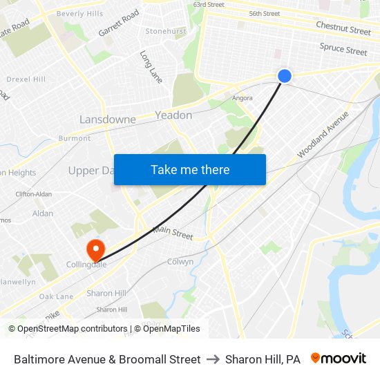 Baltimore Avenue & Broomall Street to Sharon Hill, PA map