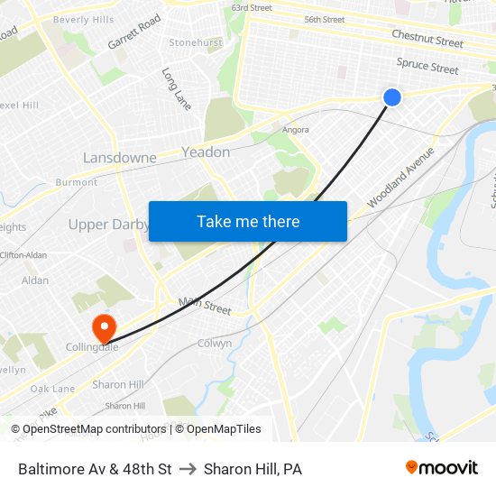 Baltimore Av & 48th St to Sharon Hill, PA map