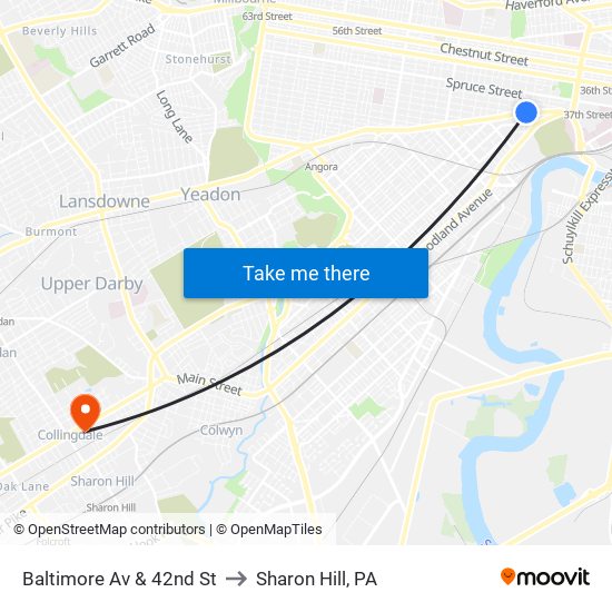 Baltimore Av & 42nd St to Sharon Hill, PA map
