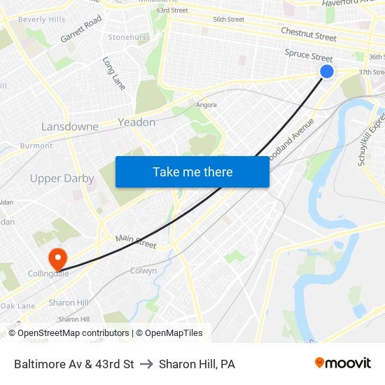 Baltimore Av & 43rd St to Sharon Hill, PA map