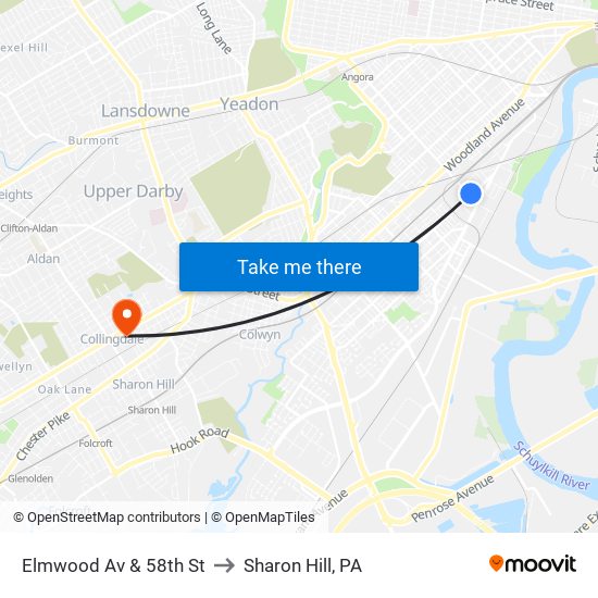 Elmwood Av & 58th St to Sharon Hill, PA map