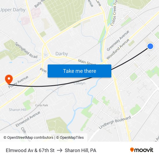 Elmwood Av & 67th St to Sharon Hill, PA map