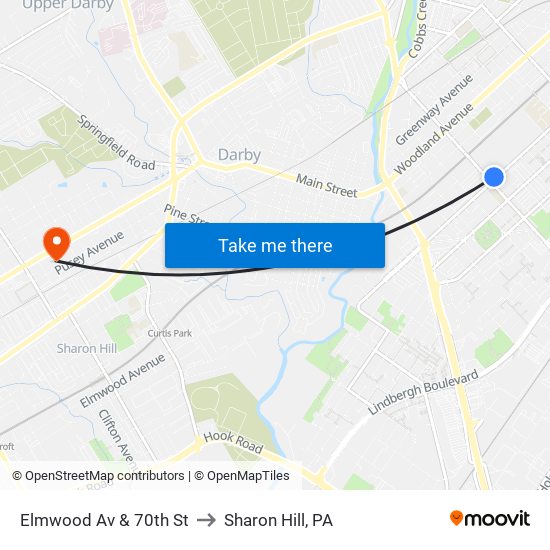 Elmwood Av & 70th St to Sharon Hill, PA map