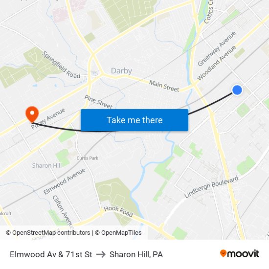 Elmwood Av & 71st St to Sharon Hill, PA map