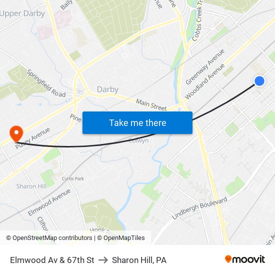 Elmwood Av & 67th St to Sharon Hill, PA map