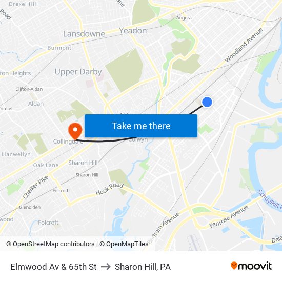 Elmwood Av & 65th St to Sharon Hill, PA map
