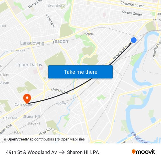 49th St & Woodland Av to Sharon Hill, PA map