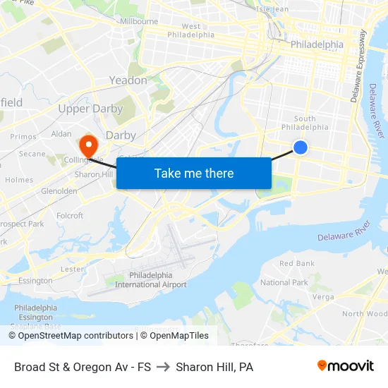 Broad St & Oregon Av - FS to Sharon Hill, PA map