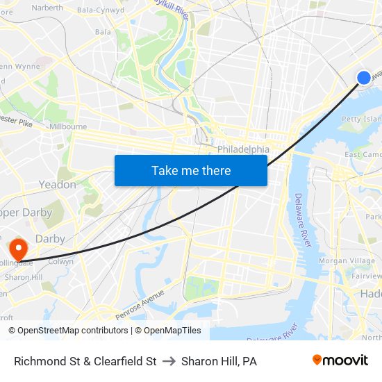 Richmond St & Clearfield St to Sharon Hill, PA map