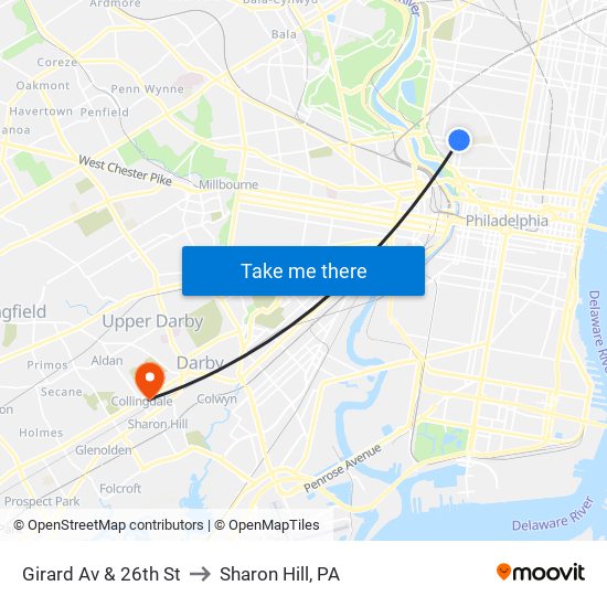 Girard Av & 26th St to Sharon Hill, PA map