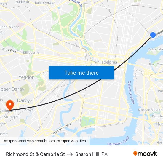 Richmond St & Cambria St to Sharon Hill, PA map