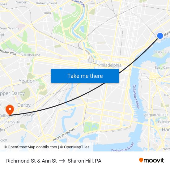 Richmond St & Ann St to Sharon Hill, PA map