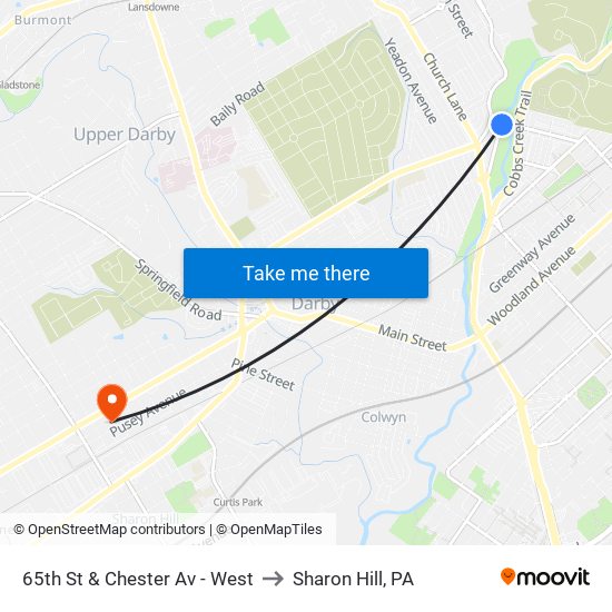 65th St & Chester Av - West to Sharon Hill, PA map