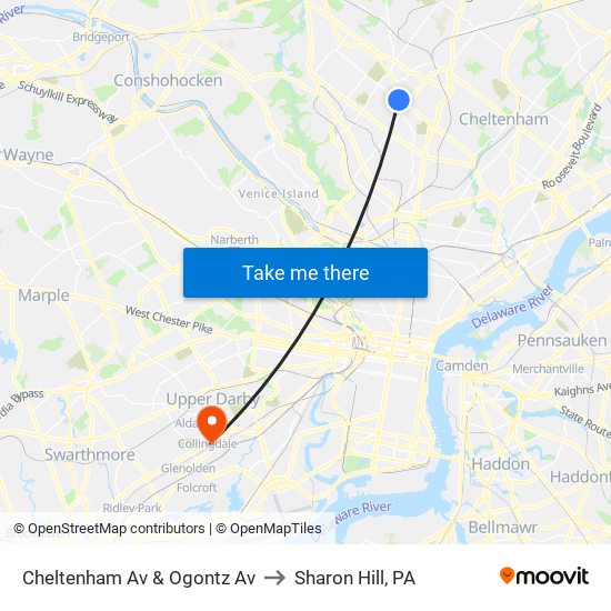 Cheltenham Av & Ogontz Av to Sharon Hill, PA map