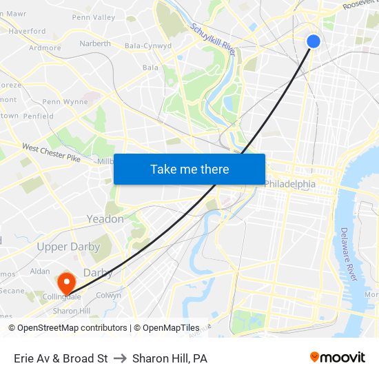 Erie Av & Broad St to Sharon Hill, PA map