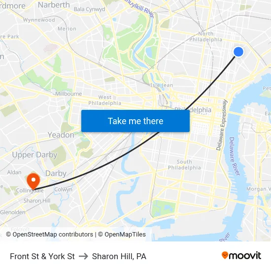 Front St & York St to Sharon Hill, PA map