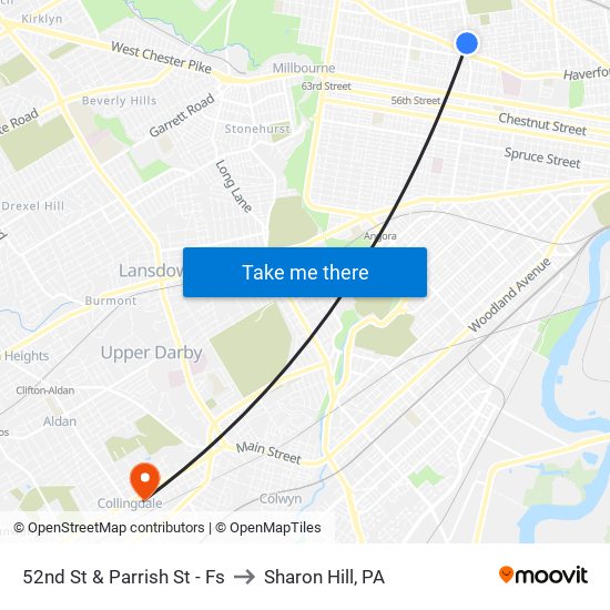 52nd St & Parrish St - Fs to Sharon Hill, PA map