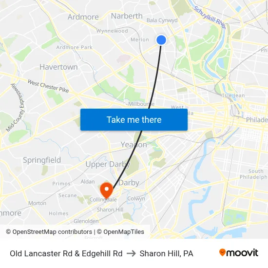 Old Lancaster Rd & Edgehill Rd to Sharon Hill, PA map