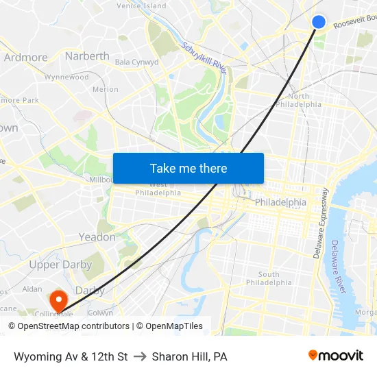 Wyoming Av & 12th St to Sharon Hill, PA map