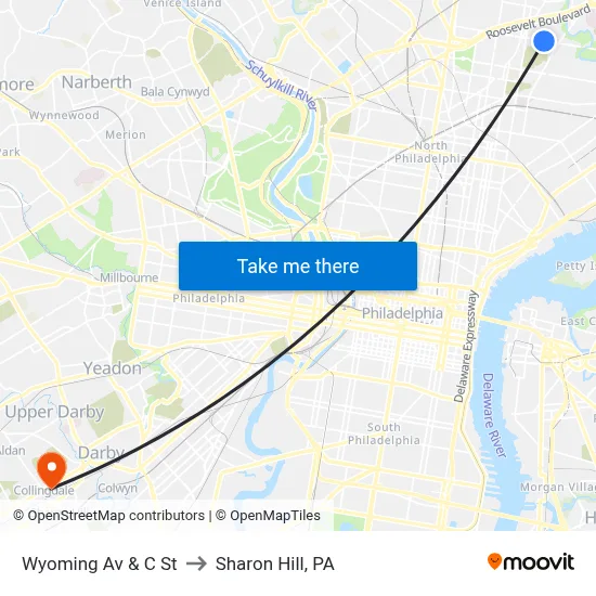 Wyoming Av & C St to Sharon Hill, PA map
